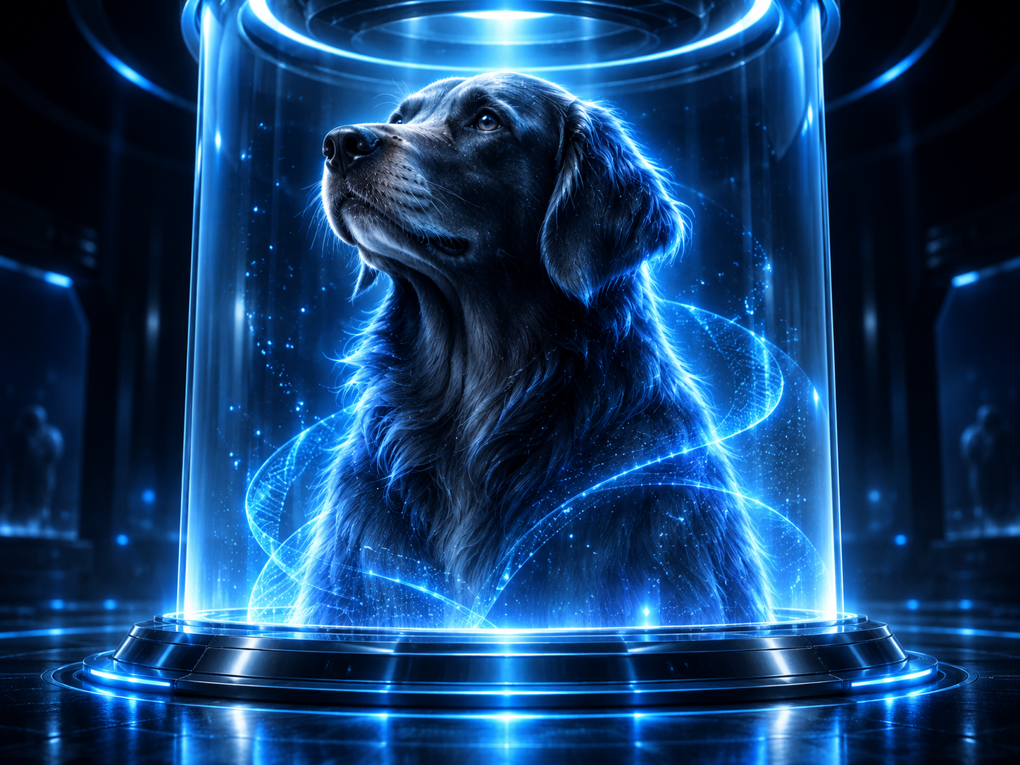 Cão em ambiente futurista CryoVita Pets