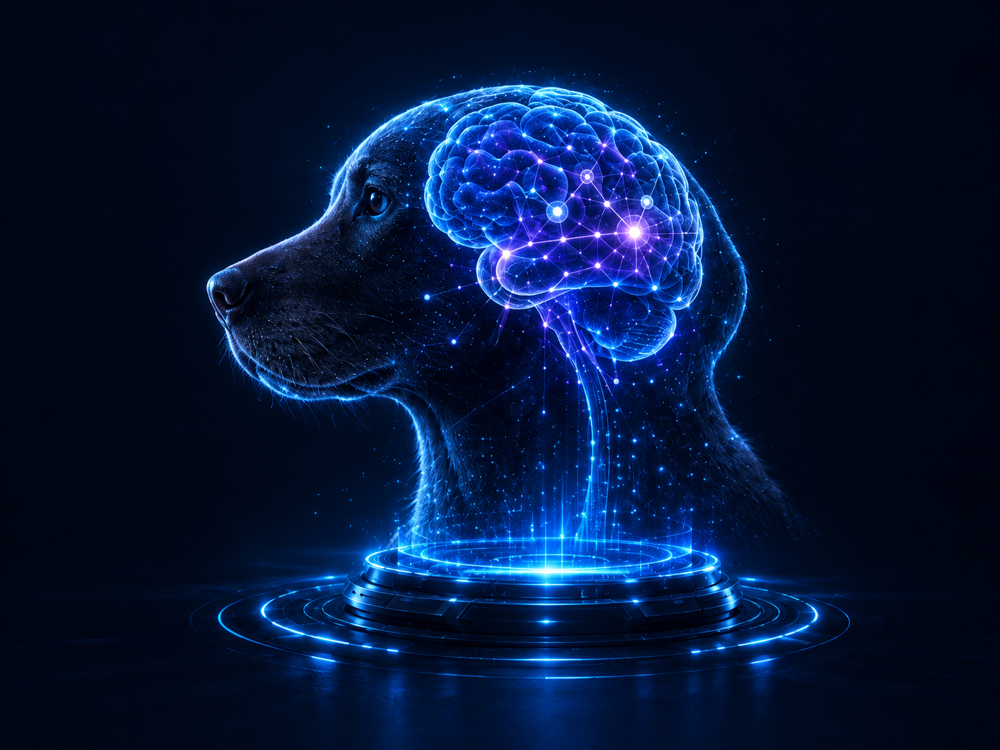 Cérebro neural canino em ambiente futurista